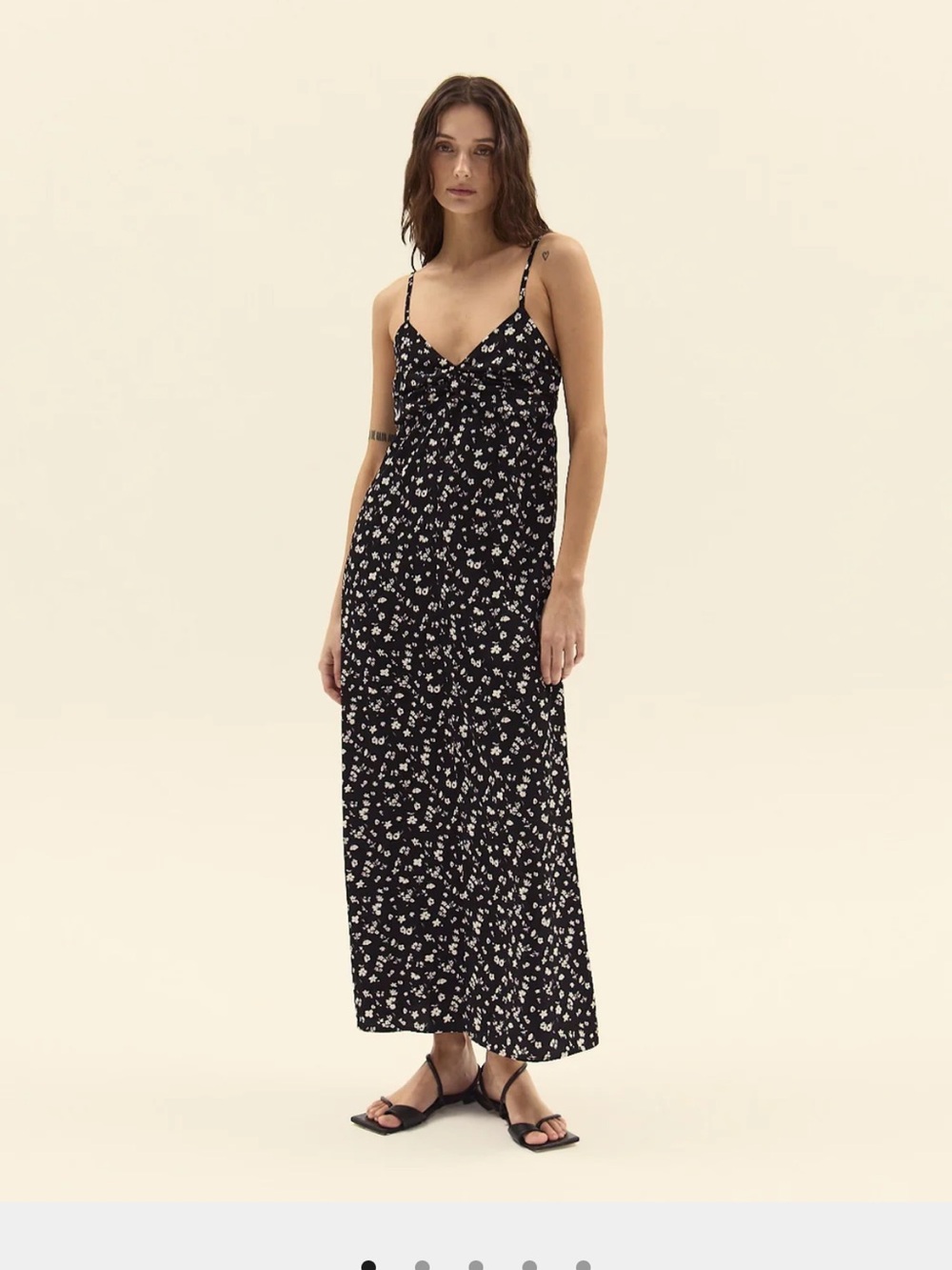 Deluc Sz Medium Black Floral Maxi Slip Dress with Spaghetti Straps NWOT